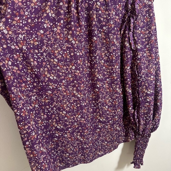 Max Studio long smocked sleeve peasant blouse size Small maroon purple - Picture 2 of 6